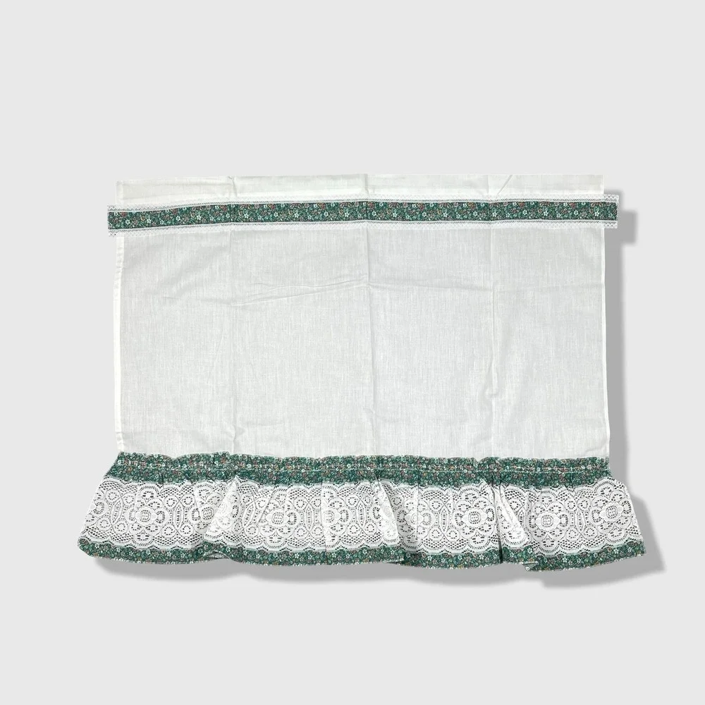 Vintage 60s/70s Set of 2 Kitchen Curtains Panels Green White‎ Floral Cottagecore
